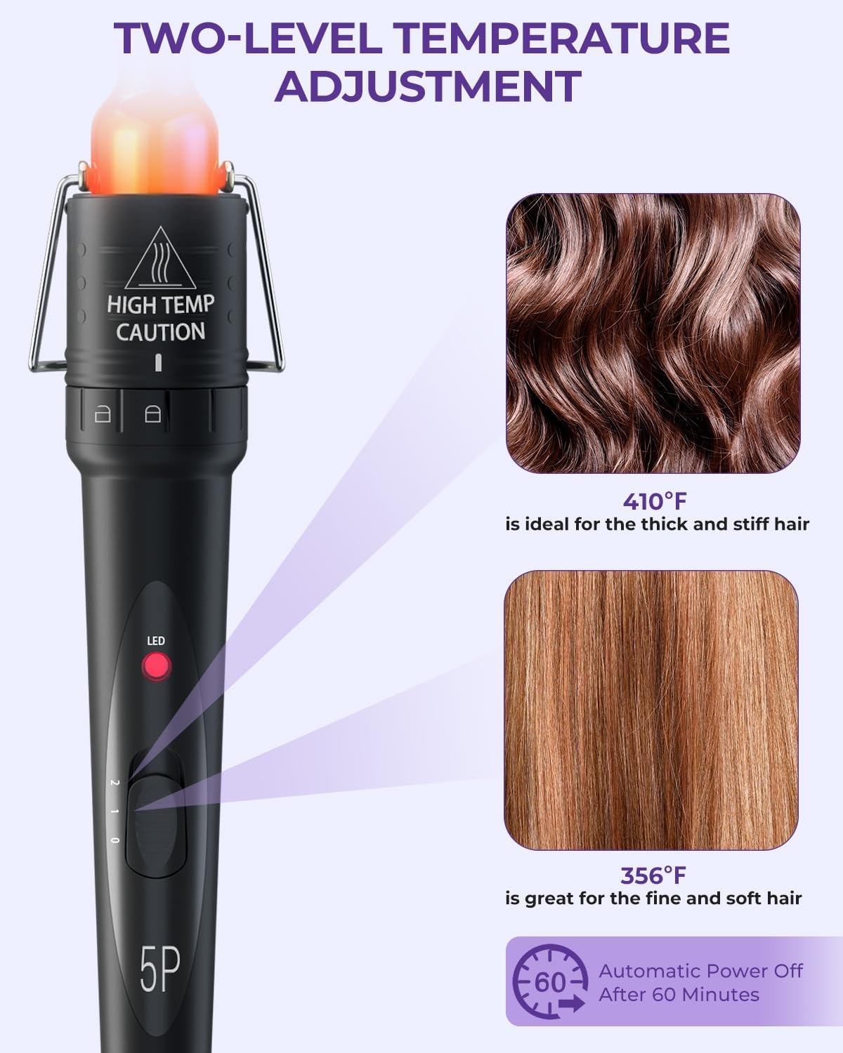 image:image5 in 1 Curling Wand Set Ohuhu Curling Iron Wand 5Pcs 035 to 125 Inch Interchangeable Ceramic Barrel Heat Protective Glove 2 Clips Dual Voltage Hair Curler for Women PinkRainbow