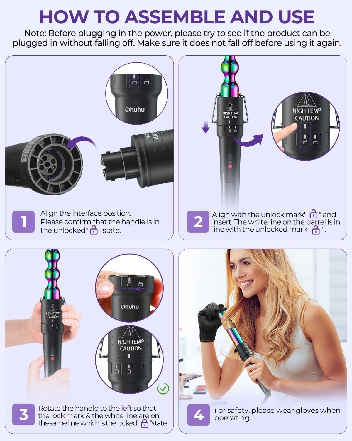 image:image5 in 1 Curling Wand Set Ohuhu Curling Iron Wand 5Pcs 035 to 125 Inch Interchangeable Ceramic Barrel Heat Protective Glove 2 Clips Dual Voltage Hair Curler for Women PinkRainbow