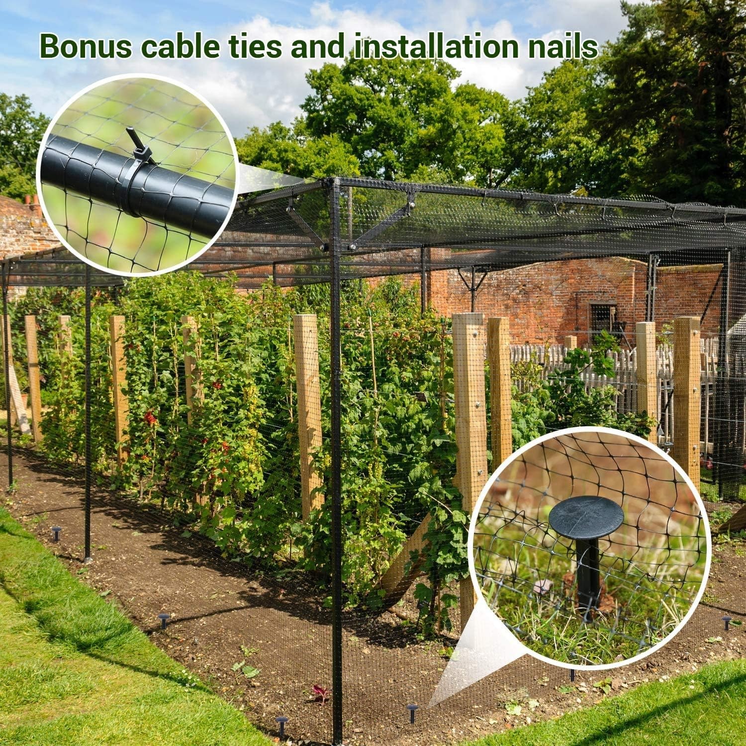 image:image66x98 FT Premium Bird Netting Ohuhu Garden Netting with Cable Ties Ground Nails AntiBird Reusable Protection Netting for Fruit Vegetable Plant Trees Plastic Deer Fencing Animals Barrier
