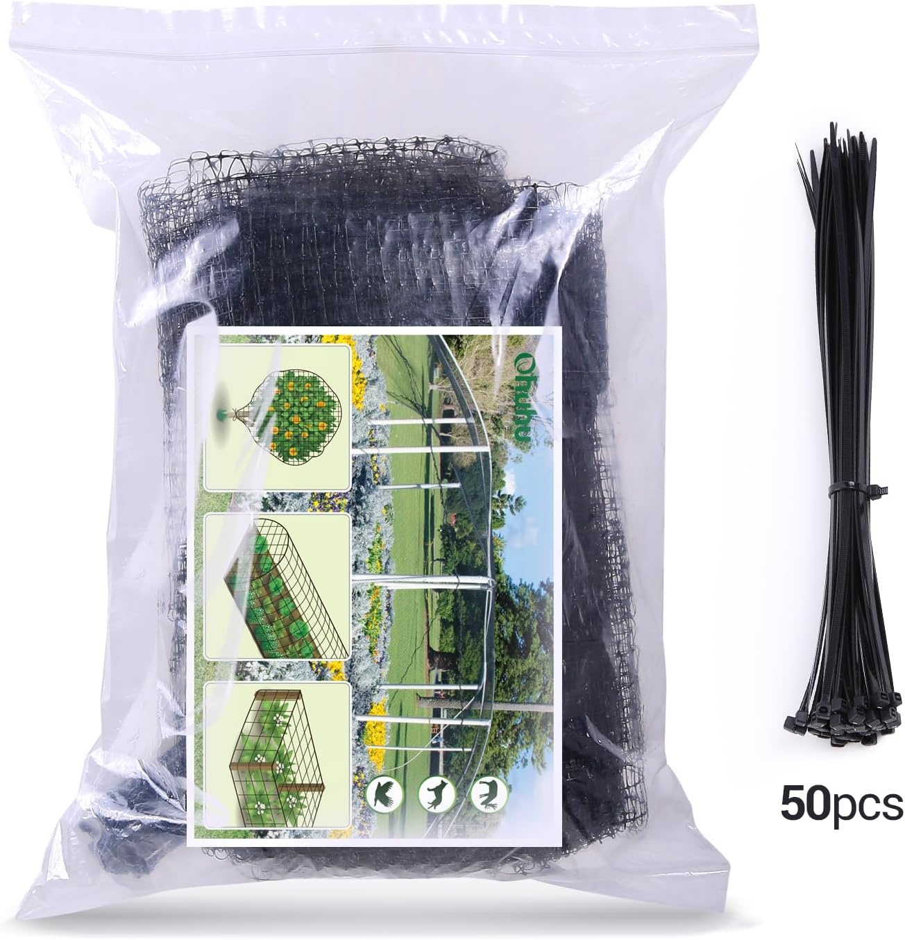 image:image66x98 FT Premium Bird Netting Ohuhu Garden Netting with Cable Ties Ground Nails AntiBird Reusable Protection Netting for Fruit Vegetable Plant Trees Plastic Deer Fencing Animals Barrier