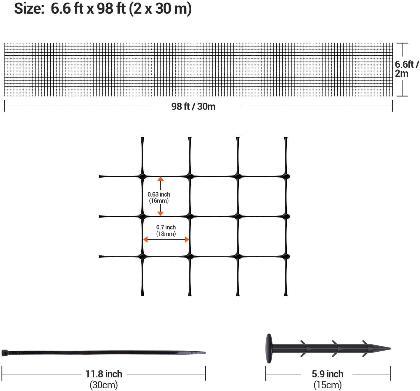 image:image66x98 FT Premium Bird Netting Ohuhu Garden Netting with Cable Ties Ground Nails AntiBird Reusable Protection Netting for Fruit Vegetable Plant Trees Plastic Deer Fencing Animals Barrier