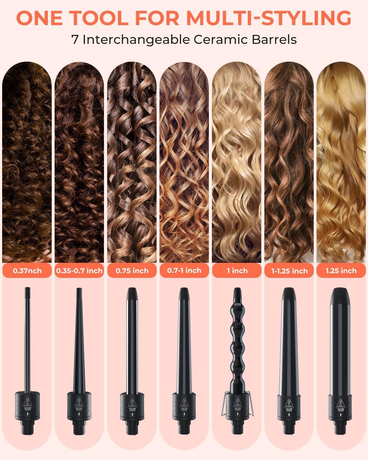 image:image7 in 1 Curling Wand Set Ohuhu Curling Iron Wand 7Pcs 035 to 125 Inch Interchangeable Ceramic Barrel Heat Protective Glove 2 Clips Dual Voltage Hair Curler Women BlackBlack