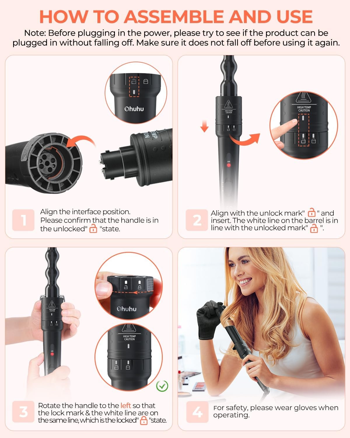 image:image7 in 1 Curling Wand Set Ohuhu Curling Iron Wand 7Pcs 035 to 125 Inch Interchangeable Ceramic Barrel Heat Protective Glove 2 Clips Dual Voltage Hair Curler Women BlackBlack