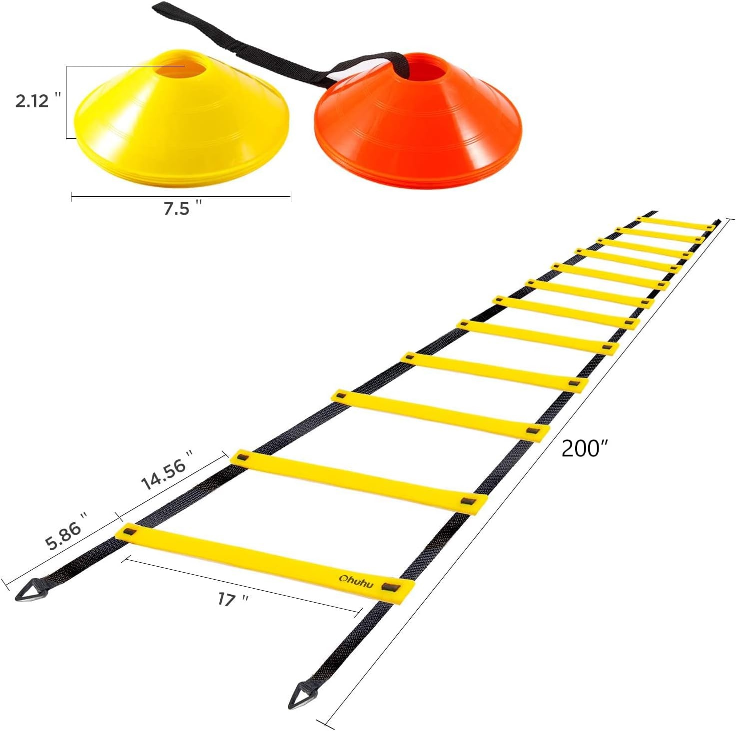 image:imageAgility Ladder Speed Training Set Ohuhu 12 Rung 20ft Soccer Training Equipment for Kids with 12 Cones 4 Steel Stakes Instruction Manual amp Carrying Bag for Football Exercise Sports Footwork Training