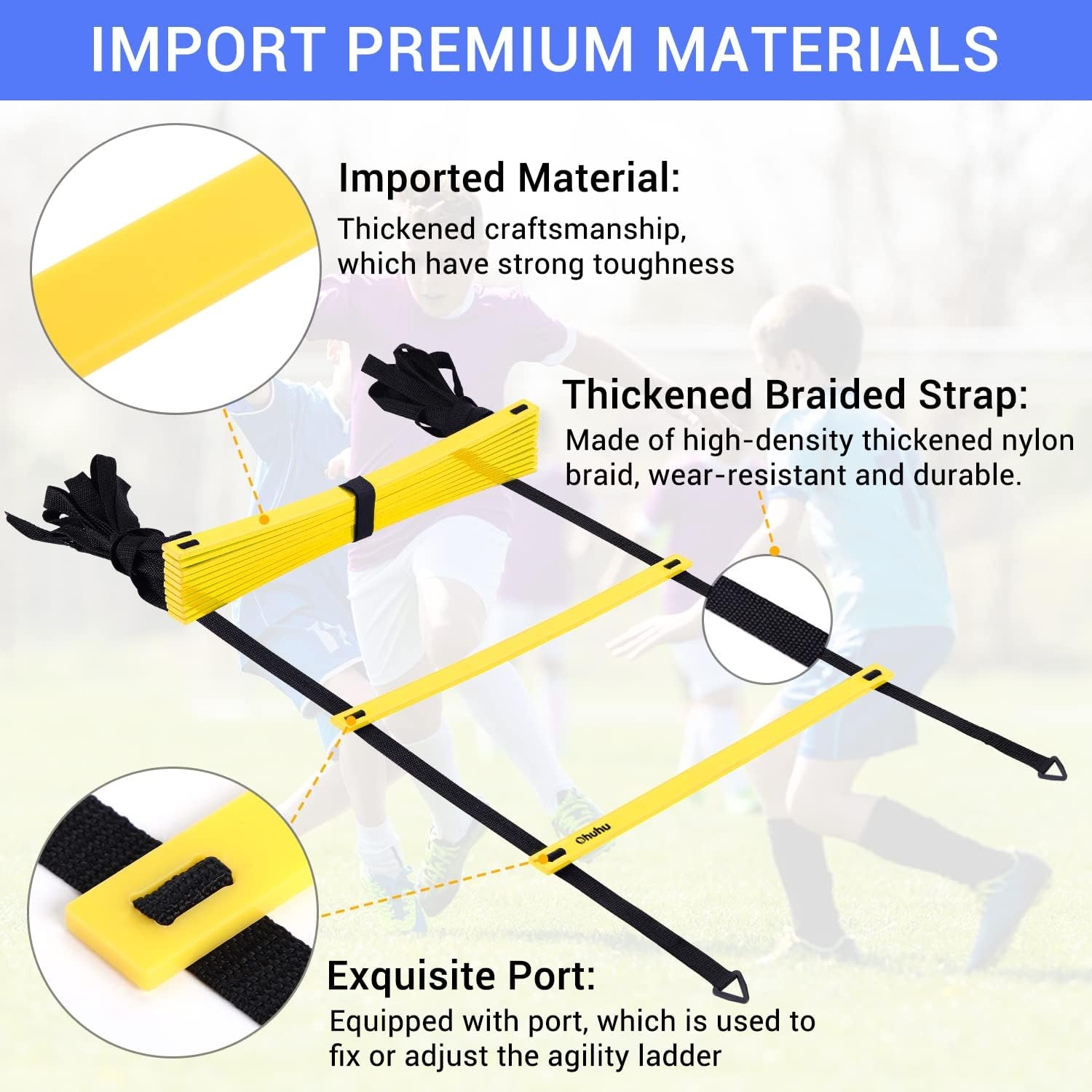image:imageAgility Ladder Speed Training Set Ohuhu 12 Rung 20ft Soccer Training Equipment for Kids with 12 Cones 4 Steel Stakes Instruction Manual amp Carrying Bag for Football Exercise Sports Footwork Training