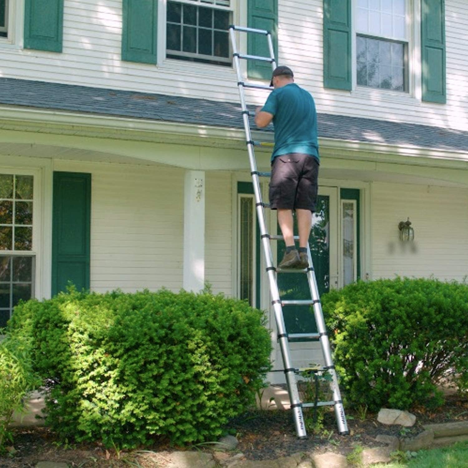 image:imageAluminum Telescoping Ladder Ohuhu Upgraded 125 FT ANSI Certified OneButton Retraction Extension Ladder Retractable Collapsible Ladders Telescopic Compact Ladder for Home RV Loft Silver