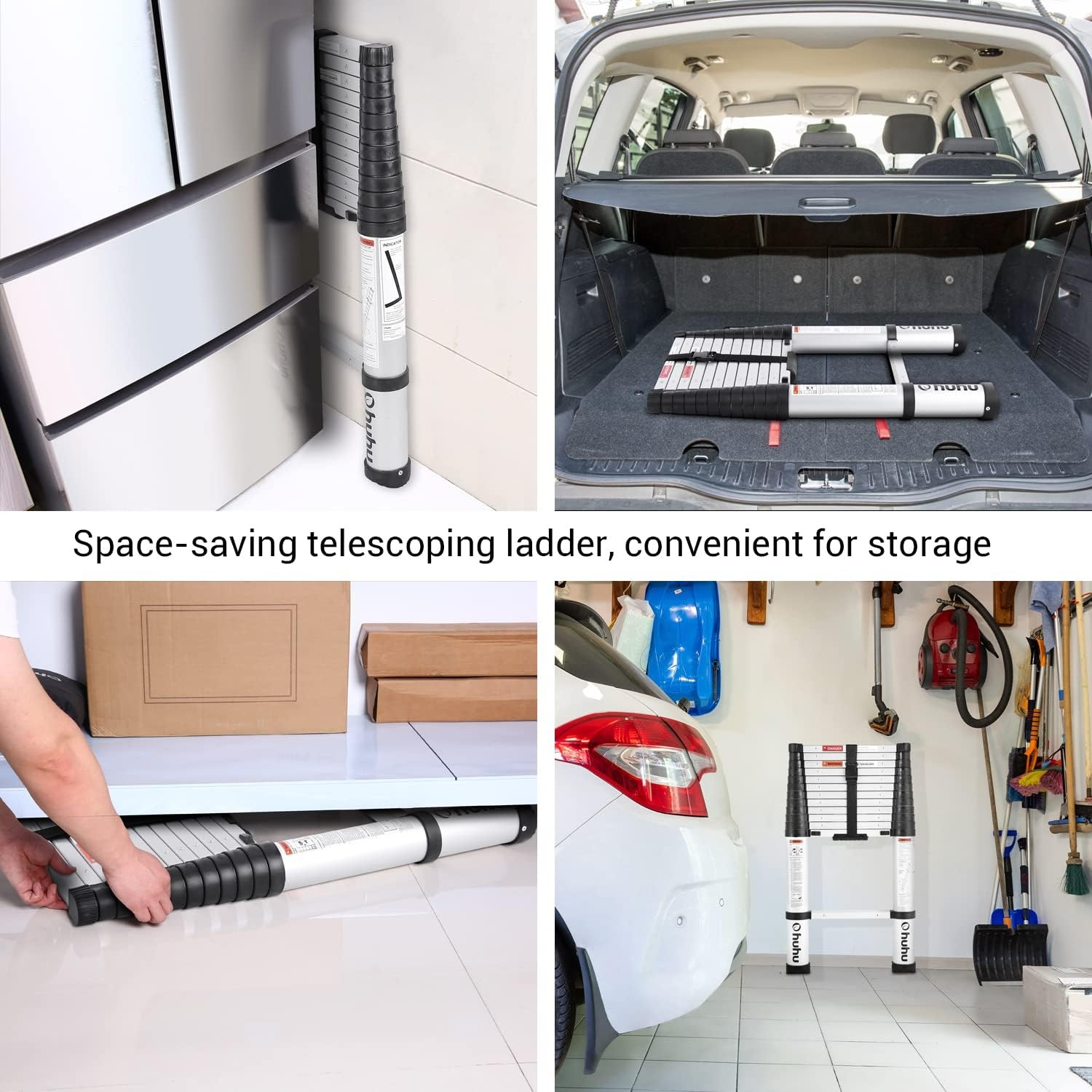 image:imageAluminum Telescoping Ladder Ohuhu Upgraded 125 FT ANSI Certified OneButton Retraction Extension Ladder Retractable Collapsible Ladders Telescopic Compact Ladder for Home RV Loft Silver