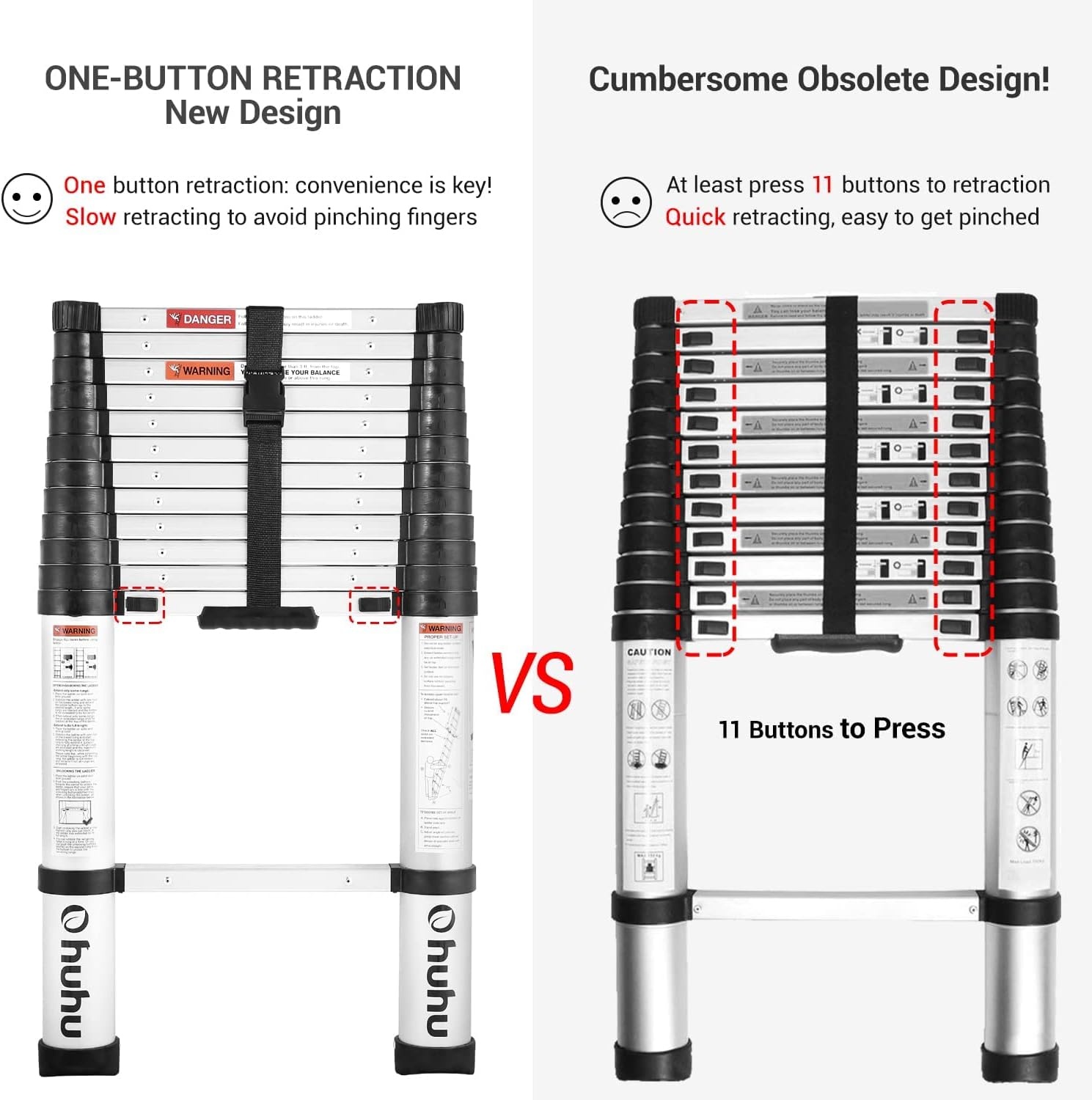 image:imageAluminum Telescoping Ladder Ohuhu Upgraded 125 FT ANSI Certified OneButton Retraction Extension Ladder Retractable Collapsible Ladders Telescopic Compact Ladder for Home RV Loft Silver