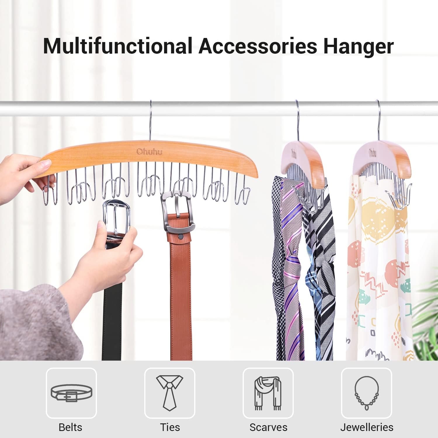 image:imageBelt Hanger Organizer for Closet Ohuhu 12 Hooks Max 36 Belts Tie Rack Wooden Belt Holder for Storage 360 Degree Rotating Space Saver Organizer for Men Women Belt Tie Scarf AccessoriesBurlywoodBurlywood