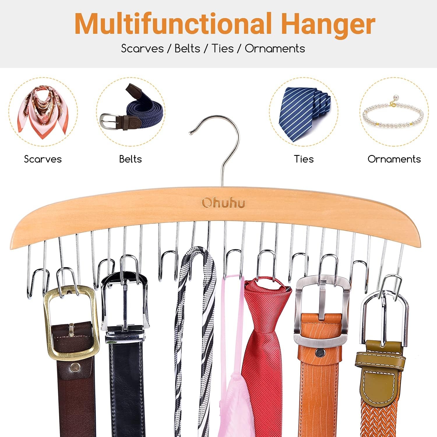 image:imageBelt Hanger Organizer for Closet Ohuhu 12 Hooks Max 36 Belts Tie Rack Wooden Belt Holder for Storage 360 Degree Rotating Space Saver Organizer for Men Women Belt Tie Scarf AccessoriesBurlywoodBurlywood2 Pack
