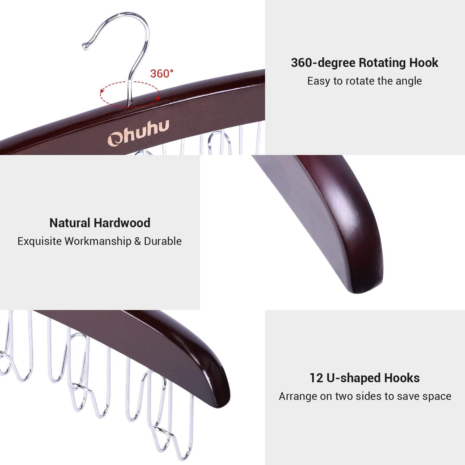 image:imageBelt Hanger Organizer for Closet Ohuhu 12 Hooks Max 36 Belts Tie Rack Wooden Belt Holder for Storage 360 Degree Rotating Space Saver Organizer for Men Women Belt Tie Scarf AccessoriesBurlywoodWalnut2 Pack