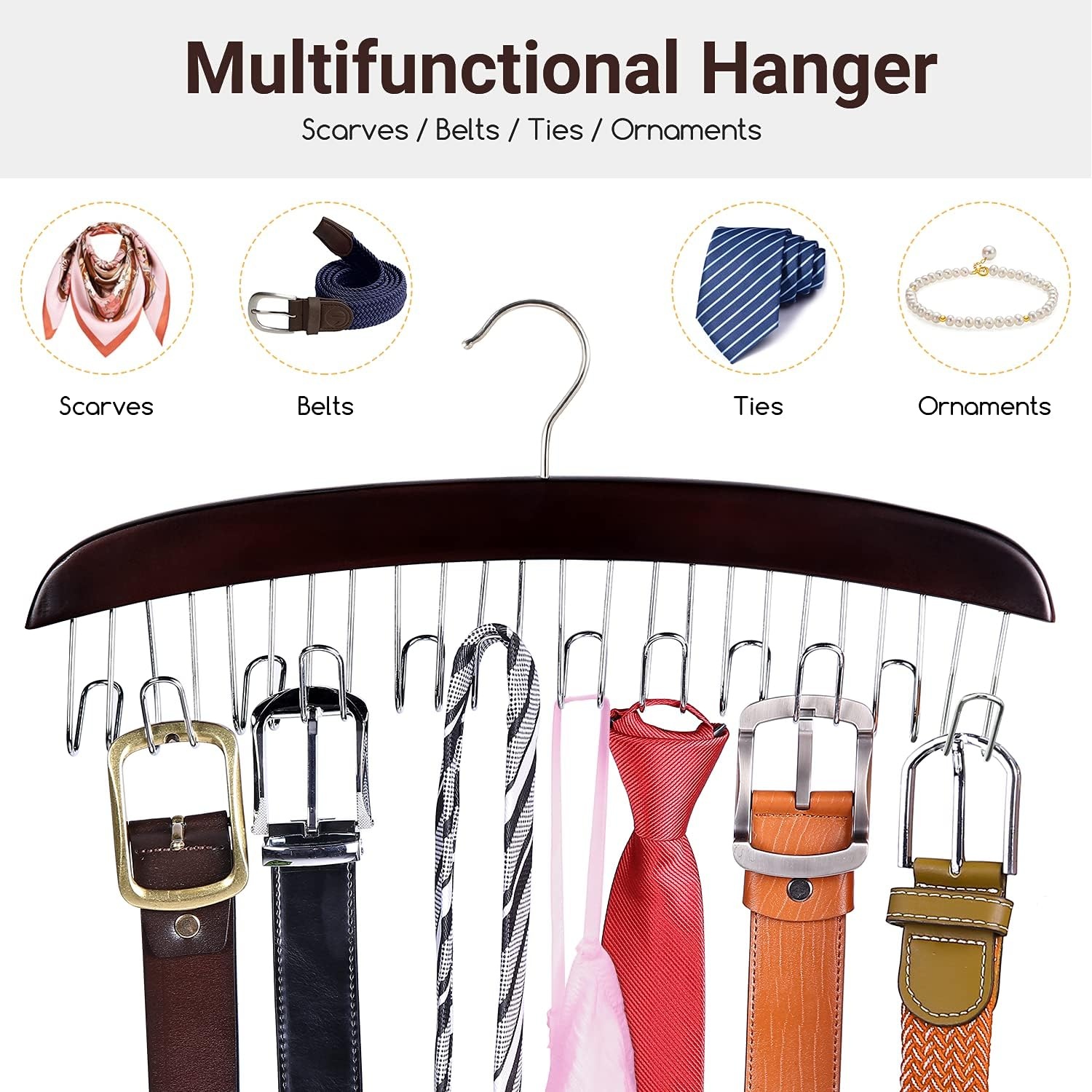 image:imageBelt Hanger Organizer for Closet Ohuhu 12 Hooks Max 36 Belts Tie Rack Wooden Belt Holder for Storage 360 Degree Rotating Space Saver Organizer for Men Women Belt Tie Scarf AccessoriesBurlywoodWalnut2 Pack