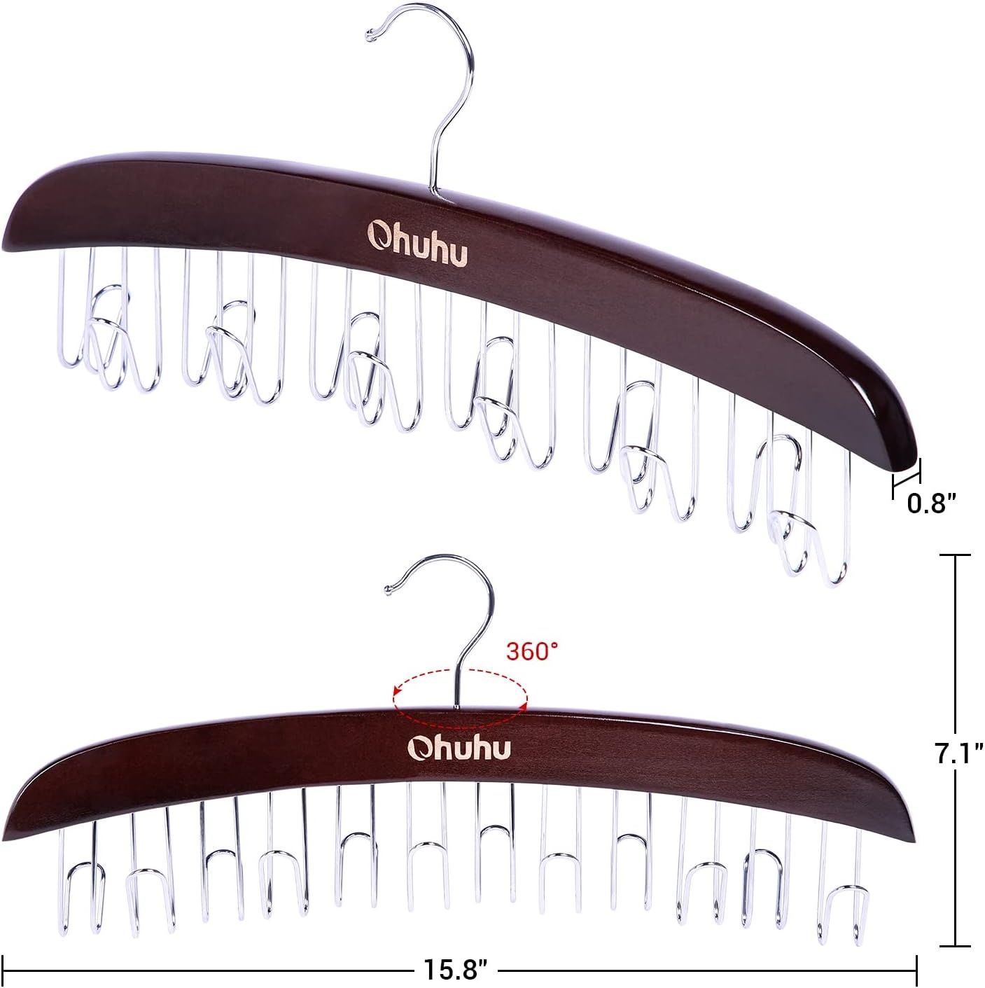 image:imageBelt Hanger Organizer for Closet Ohuhu 12 Hooks Max 36 Belts Tie Rack Wooden Belt Holder for Storage 360 Degree Rotating Space Saver Organizer for Men Women Belt Tie Scarf AccessoriesBurlywoodWalnut