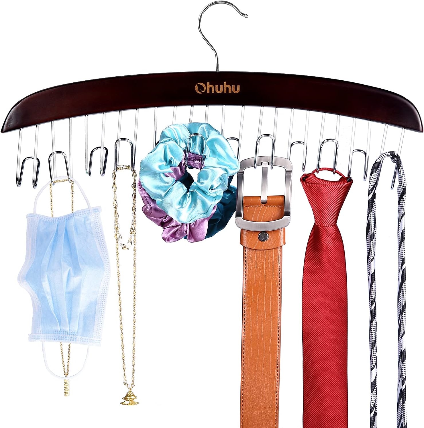 image:imageBelt Hanger Organizer for Closet Ohuhu 12 Hooks Max 36 Belts Tie Rack Wooden Belt Holder for Storage 360 Degree Rotating Space Saver Organizer for Men Women Belt Tie Scarf AccessoriesBurlywoodWalnut