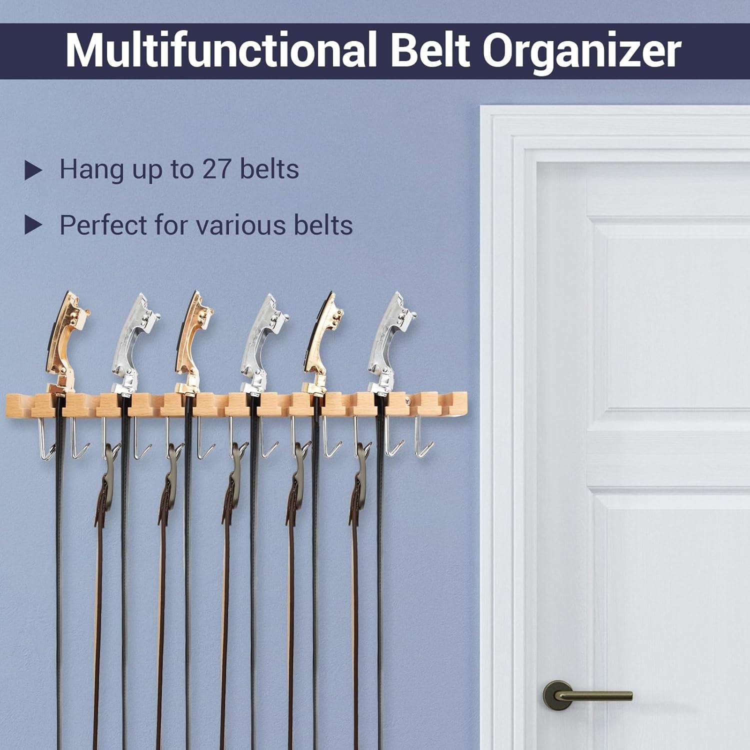 image:imageBelt Hanger Organizer for Closet Ohuhu 2 in 1 Wall Mount Hanger 14 Slots13 Hooks Storage Wooden Belt Organization 360 Degree Rotating Belt Display Holder for Belt Tie Scarf Accessories