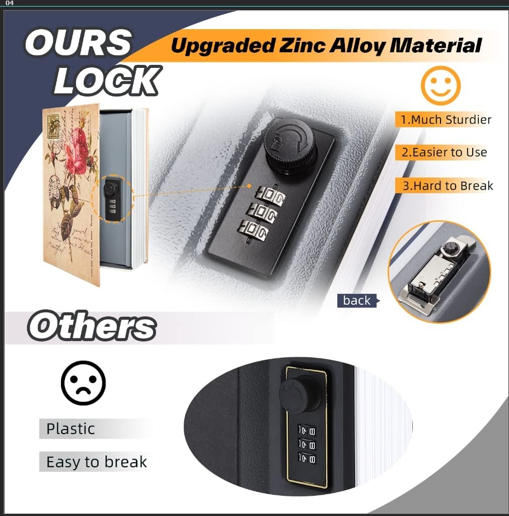 image:imageBook Safe Box Lock Rose Ohuhu Secret Book Box Diversion Combination Secret Compartment Small Safes for Home Portable Book Box Great for Money Store Jewelry and Passport Storage