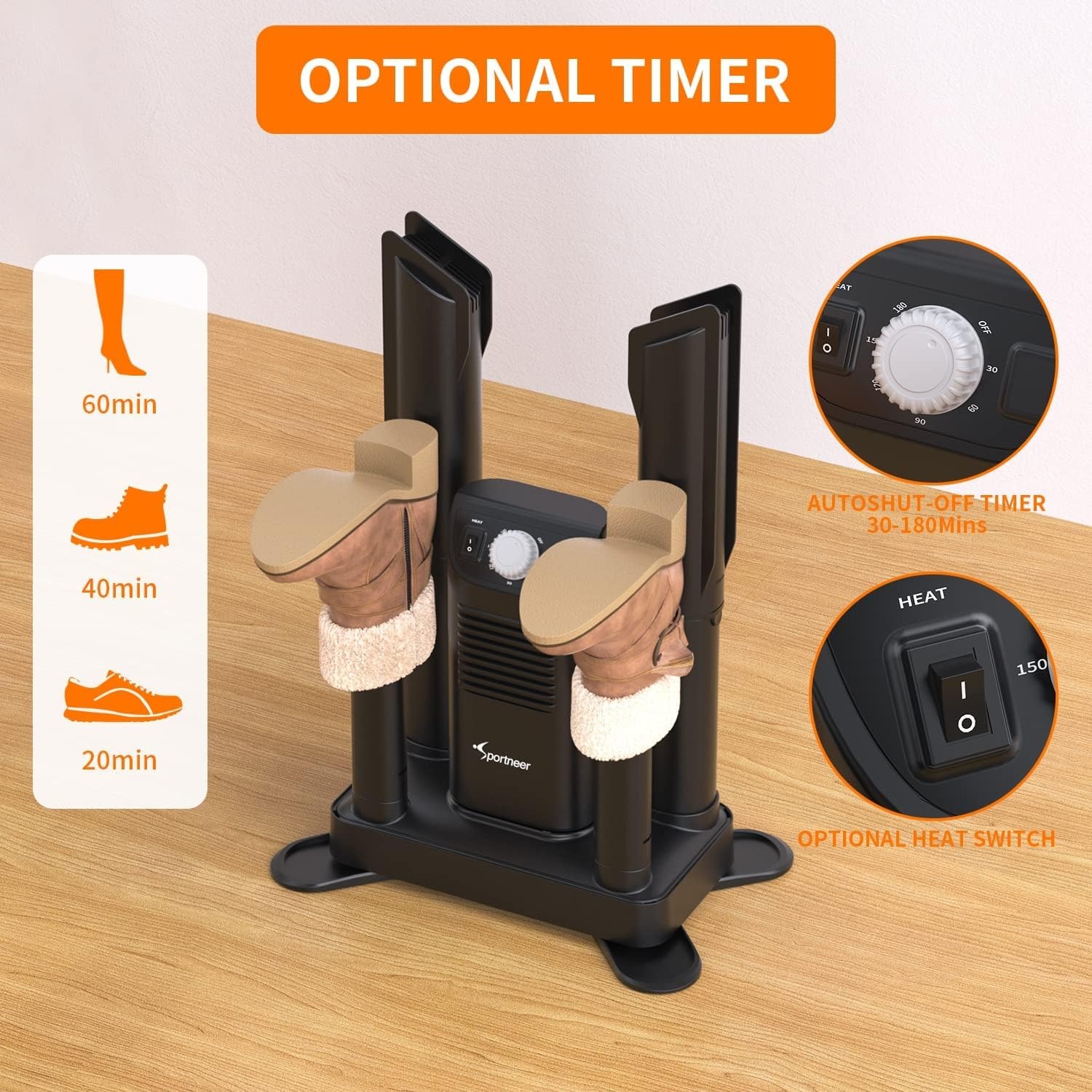 image:imageBoot Shoe Work Boots Dryer Sportneer Shoes Warmer with 4 Extendable Tubes Upgraded Portable Glove Ski Boot Dryer with Heat Blower Overheat Protection Constant Temperature Timer Fast Dry Quiet