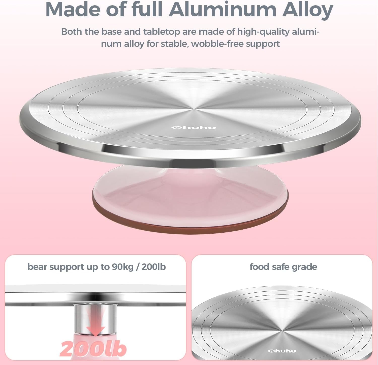 image:imageCake Turntable Ohuhu Aluminium 12 Cake Decorating Kit Supplies Rotating Stand Revolving Spinner with 2 Icing Spatula 3 Comb SmootherPink