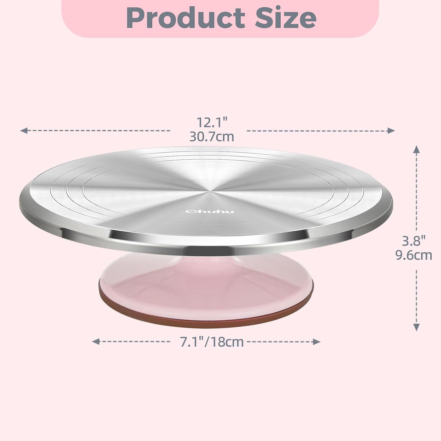 image:imageCake Turntable Ohuhu Aluminium 12 Cake Decorating Kit Supplies Rotating Stand Revolving Spinner with 2 Icing Spatula 3 Comb SmootherPink