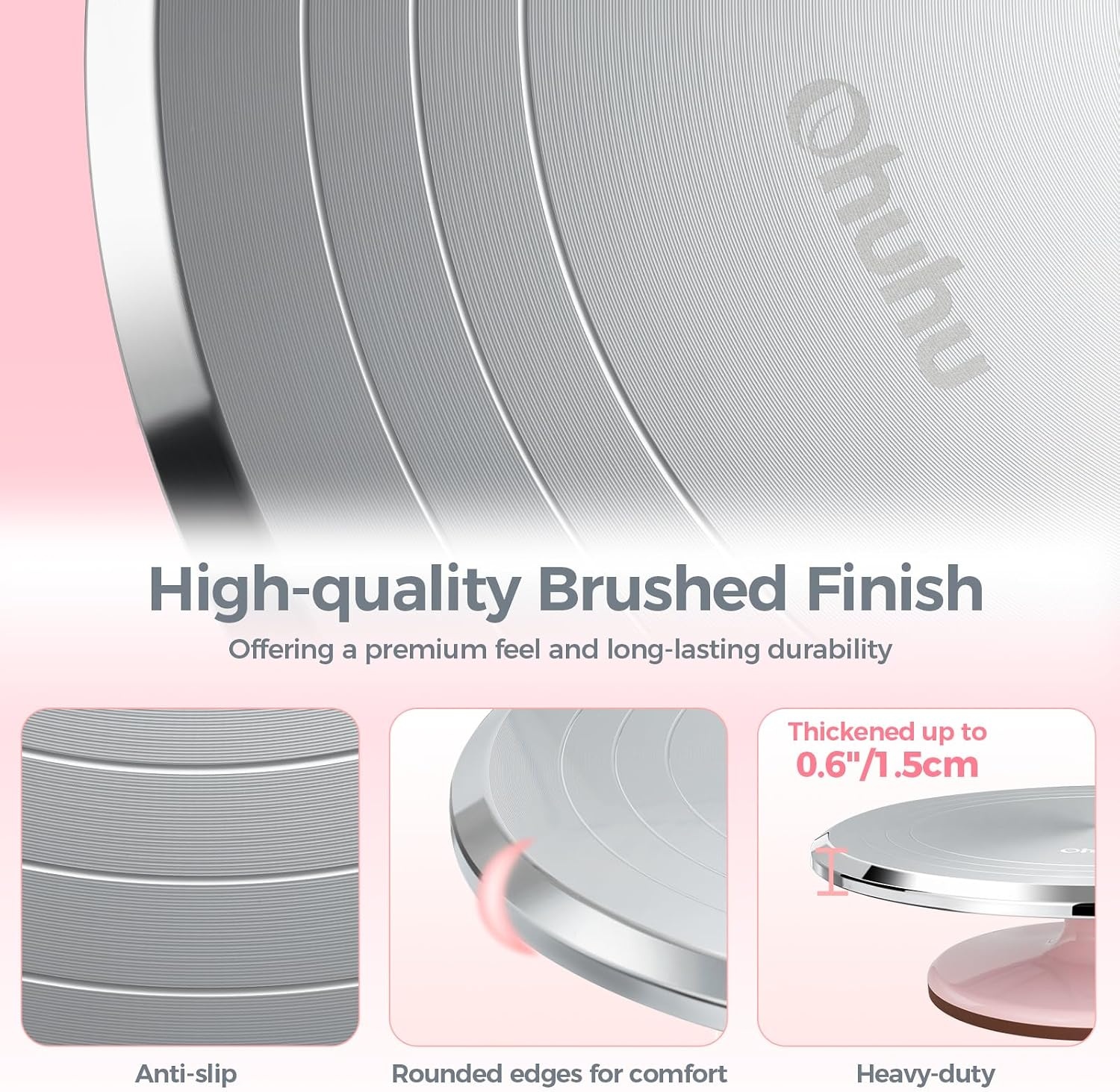 image:imageCake Turntable Ohuhu Aluminium 12 Cake Decorating Kit Supplies Rotating Stand Revolving Spinner with 2 Icing Spatula 3 Comb SmootherPink