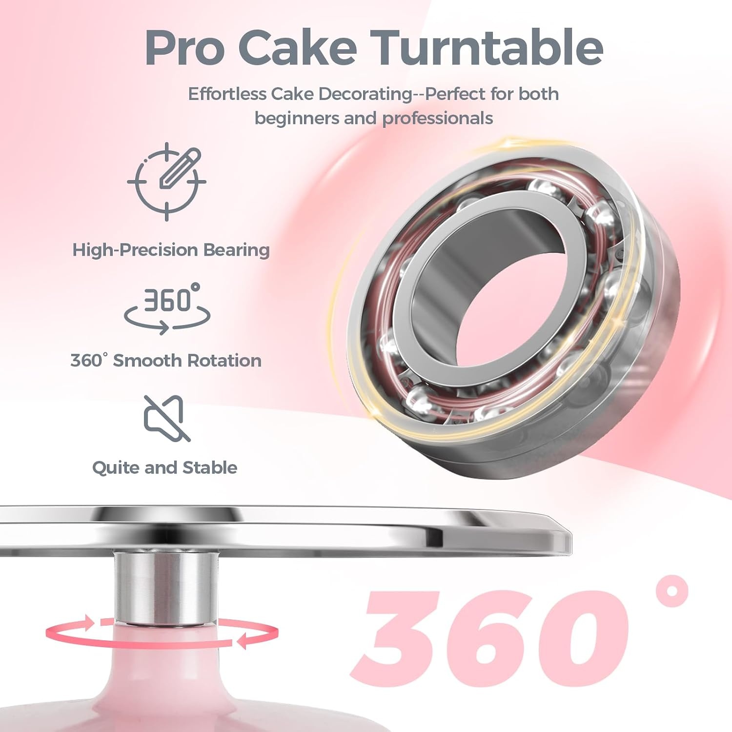 image:imageCake Turntable Ohuhu Aluminium 12 Cake Decorating Kit Supplies Rotating Stand Revolving Spinner with 2 Icing Spatula 3 Comb SmootherPink
