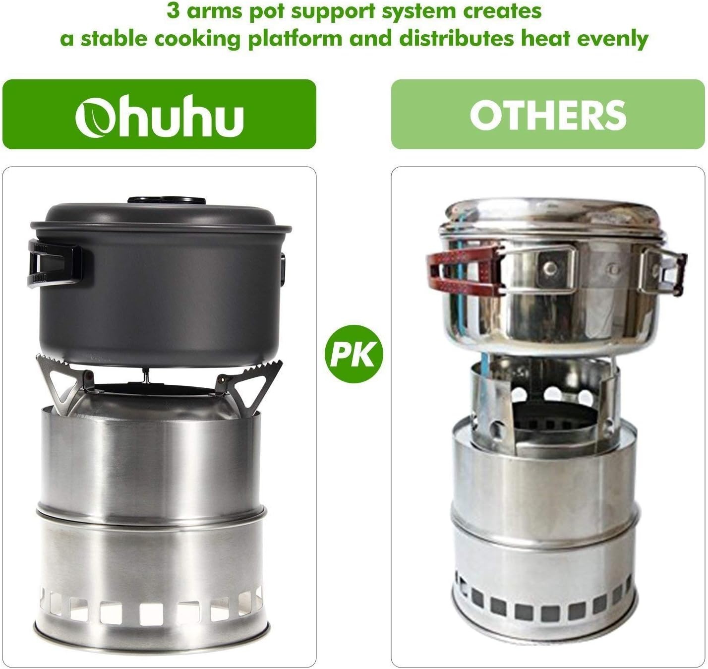 image:imageCamping Stove Ohuhu Camp Stove Wood Burning Stove Stainless Steel Stoves Mini Portable Stove for Camping Picnic BBQ Backpacking Hiking Survival Emergency Cooking Outdoor with Grill Grid Carry Bag