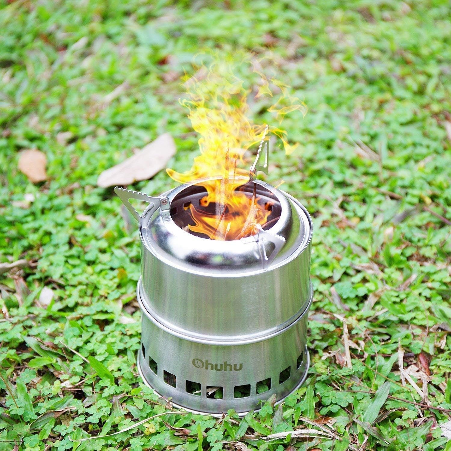 image:imageCamping Stove Ohuhu Camp Stove Wood Burning Stove Stainless Steel Stoves Mini Portable Stove for Camping Picnic BBQ Backpacking Hiking Survival Emergency Cooking Outdoor with Grill Grid Carry Bag