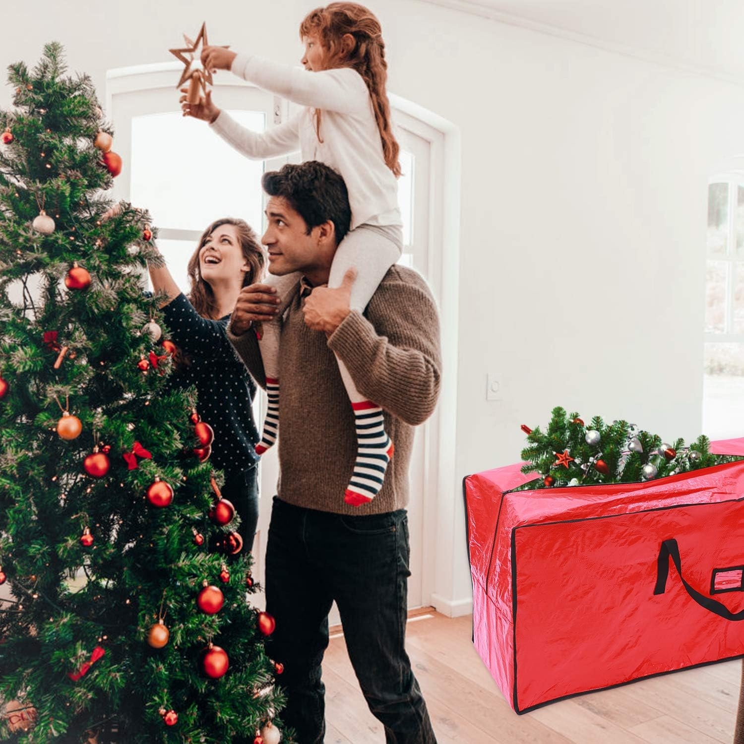 image:imageChristmas Tree Storage Bag OhuhuExtra Large Christmas Tree Storage Multipurpose Storage Bag with Reinforced Handles Zipper Tear Proof Material for Tree Storage 48 X 20 X 15 red