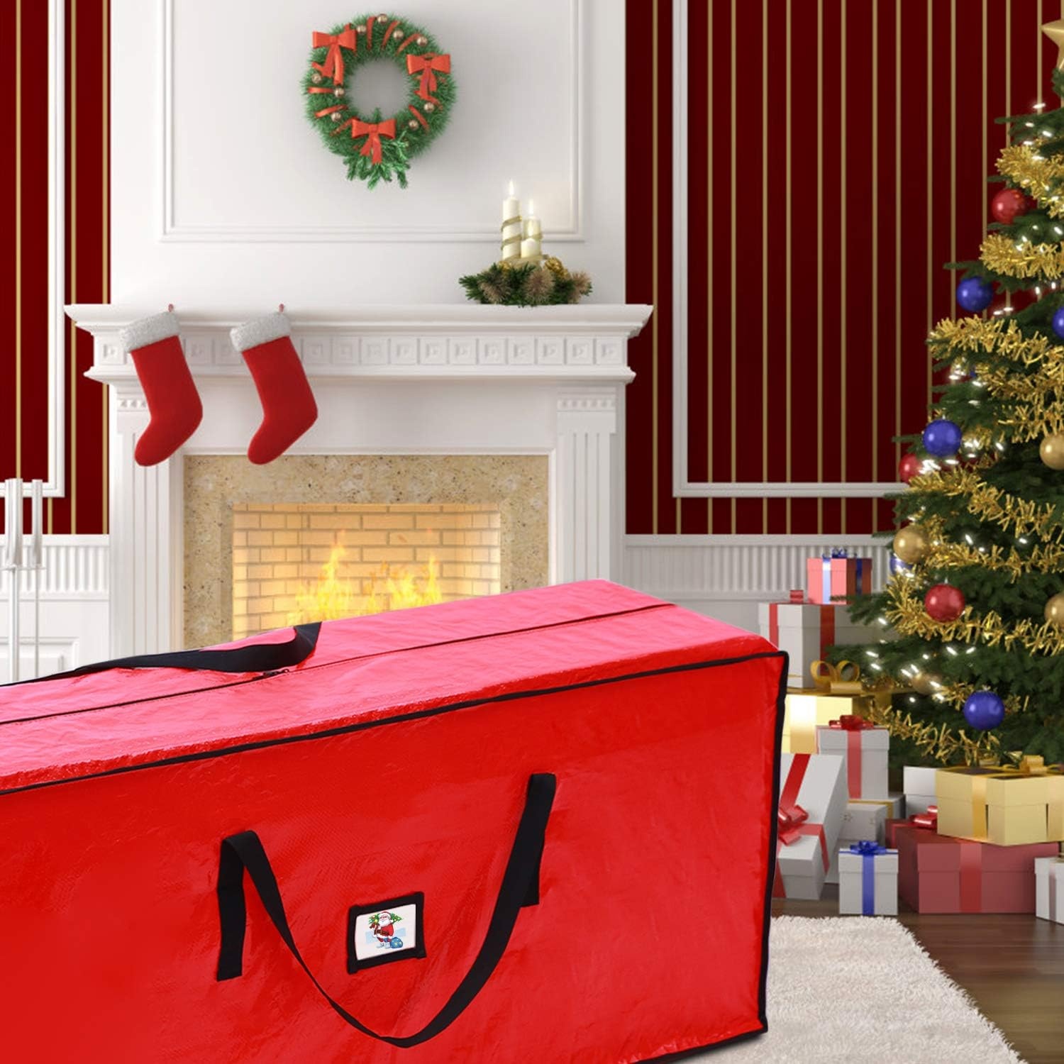 image:imageChristmas Tree Storage Bag OhuhuExtra Large Christmas Tree Storage Multipurpose Storage Bag with Reinforced Handles Zipper Tear Proof Material for Tree Storage 48 X 20 X 15 red