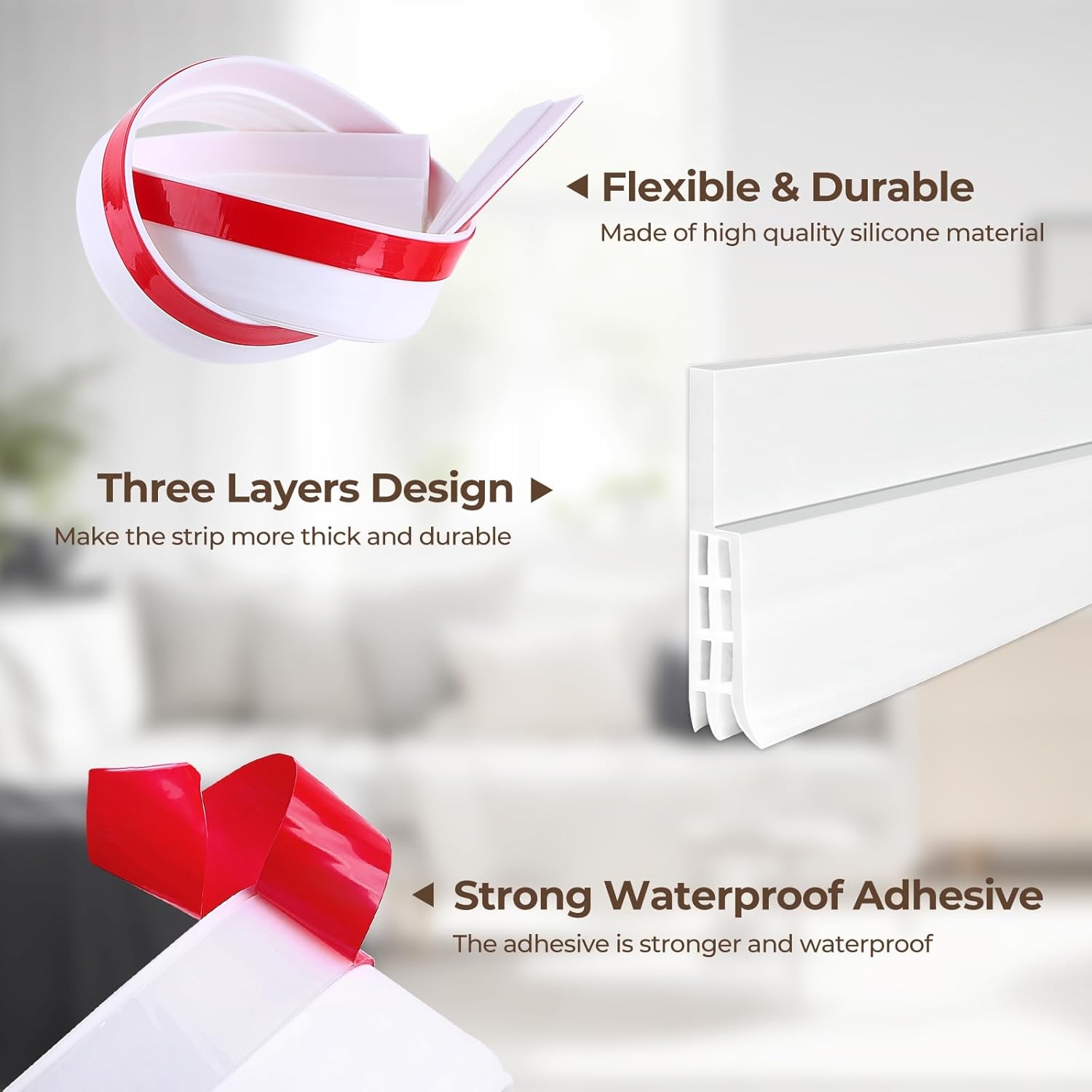 image:imageDoor Draft Stopper Under Door Sweep Ohuhu 2 Pack 37L x 145W Door Draft Blocker Weather Stripping for Exterior Interior Doors Door Seal Gap Filler Bottom Dust Noise Insulation Draft GuardWhite