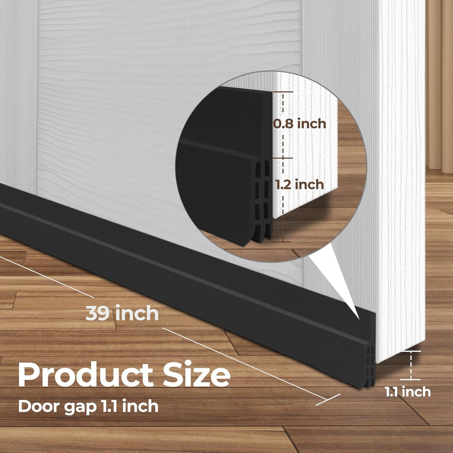 image:imageDoor Draft Stopper Under Door Sweep Ohuhu 2 Pack 37 L x 145W Door Draft Blocker Weather Stripping for Exterior Interior Doors Door Seal Gap Filler Bottom Dust Noise Insulation Draft GuardBlack