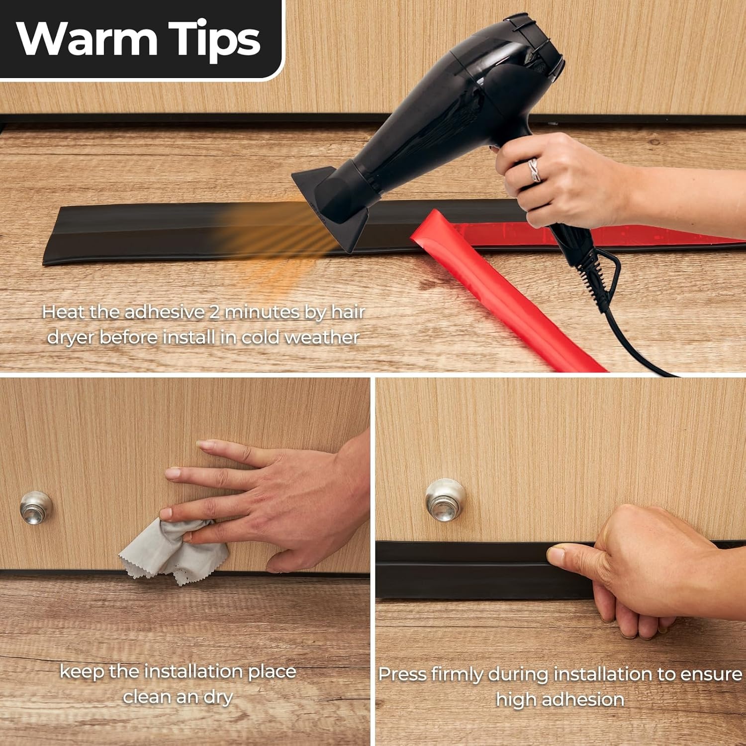 image:imageDoor Draft Stopper Under Door Sweep Ohuhu 2 Pack 37 L x 145W Door Draft Blocker Weather Stripping for Exterior Interior Doors Door Seal Gap Filler Bottom Dust Noise Insulation Draft GuardBlack
