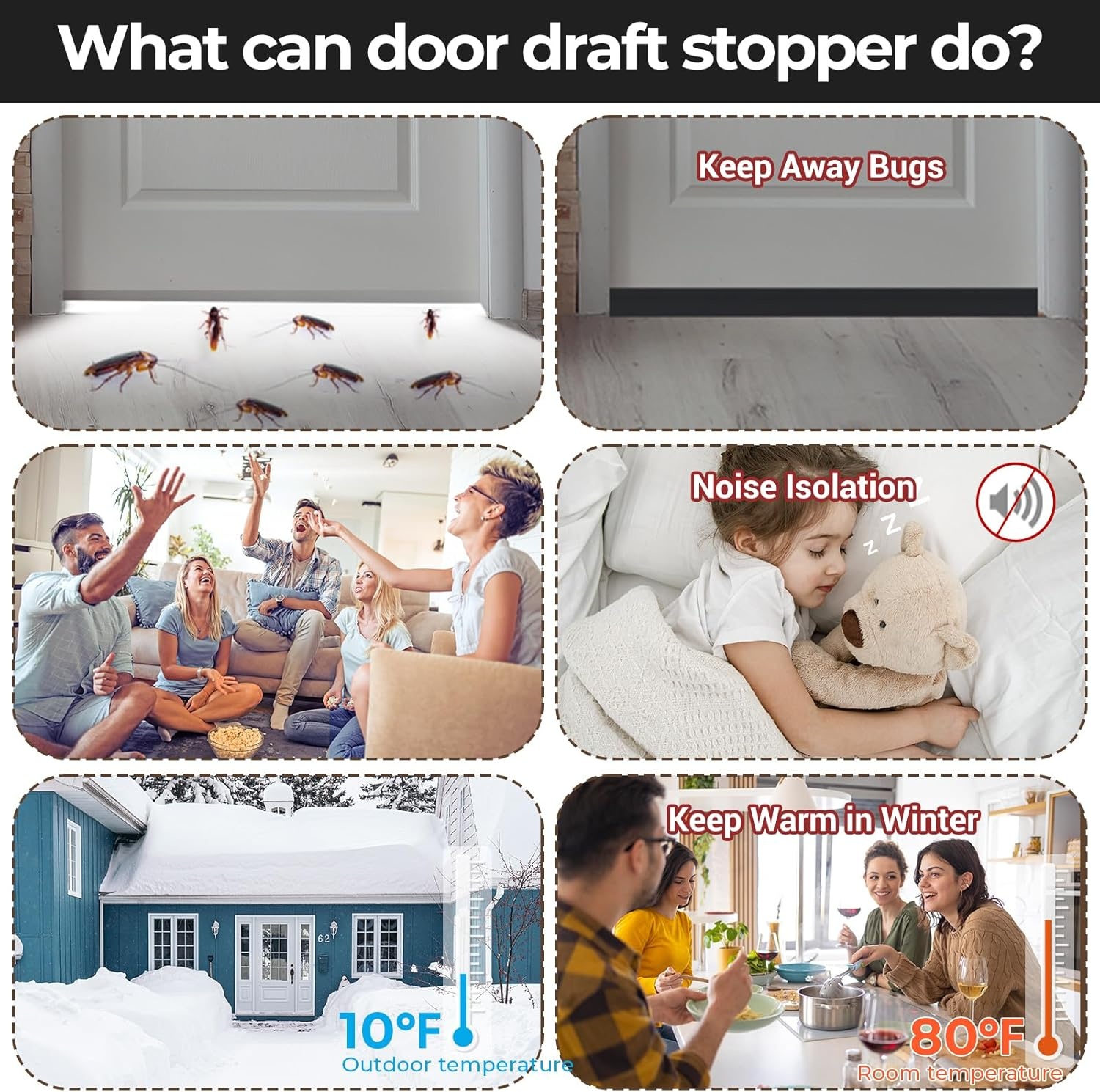 image:imageDoor Draft Stopper Under Door Sweep Ohuhu 2 Pack 37 L x 145W Door Draft Blocker Weather Stripping for Exterior Interior Doors Door Seal Gap Filler Bottom Dust Noise Insulation Draft GuardBlack