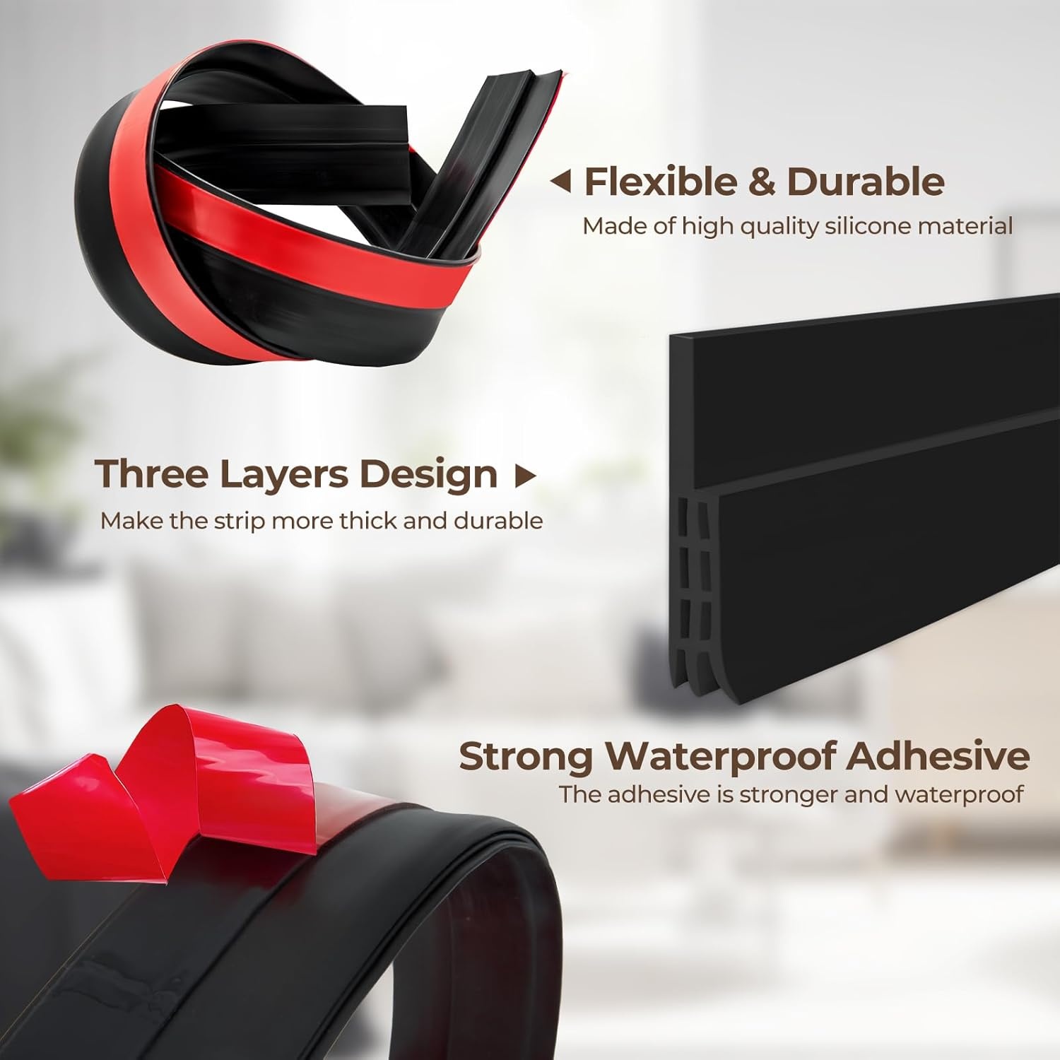 image:imageDoor Draft Stopper Under Door Sweep Ohuhu 2 Pack 37 L x 145W Door Draft Blocker Weather Stripping for Exterior Interior Doors Door Seal Gap Filler Bottom Dust Noise Insulation Draft GuardBlack