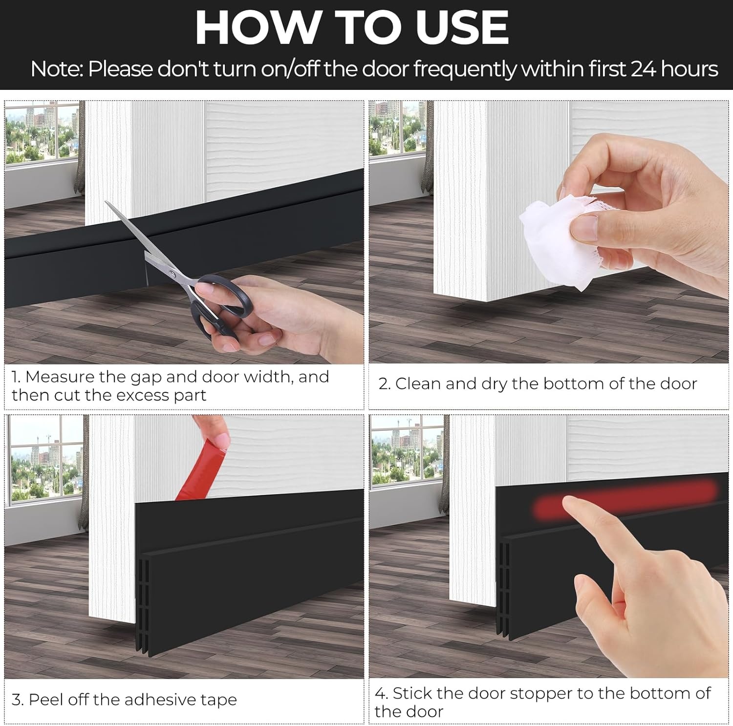 image:imageDoor Draft Stopper Under Door Sweep Ohuhu 2 Pack 37 L x 145W Door Draft Blocker Weather Stripping for Exterior Interior Doors Door Seal Gap Filler Bottom Dust Noise Insulation Draft GuardBlack
