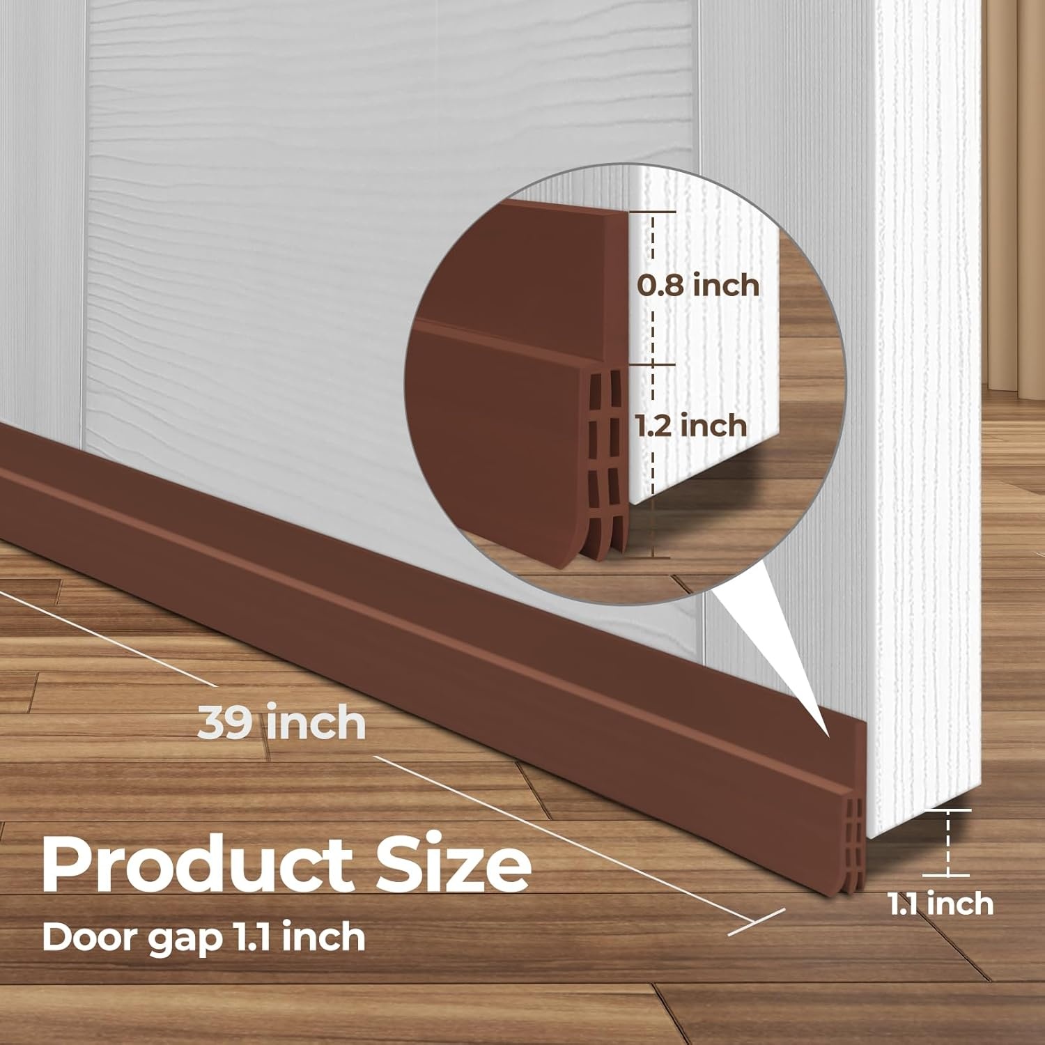 image:imageDoor Draft Stopper Weather Stripping Ohuhu Under Door Bottom Seal Strip Sweep Blocker Gap Filler Flexible Noise Insulation Draft Guard for Bottom of Door Garage Brown 39 L x2 W39 L x2 W