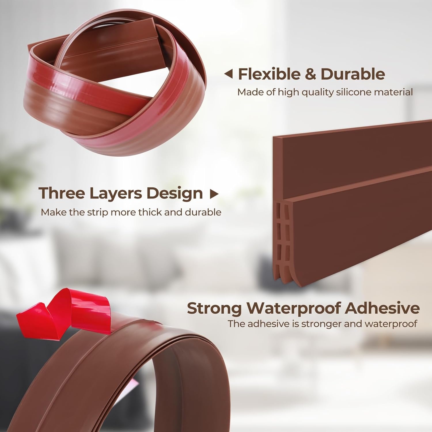image:imageDoor Draft Stopper Weather Stripping Ohuhu Under Door Bottom Seal Strip Sweep Blocker Gap Filler Flexible Noise Insulation Draft Guard for Bottom of Door Garage Brown 39 L x2 W39 L x2 W