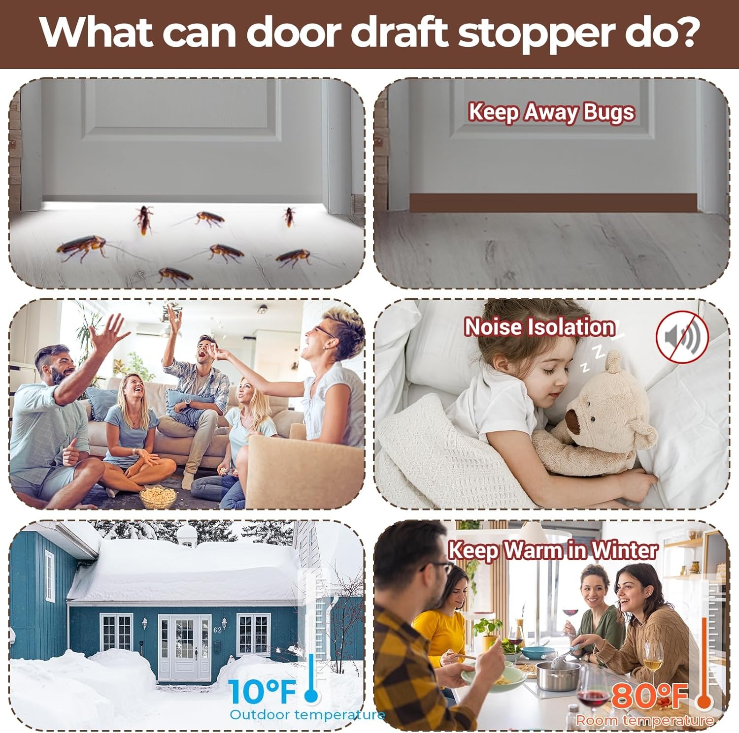 image:imageDoor Draft Stopper Weather Stripping Ohuhu Under Door Bottom Seal Strip Sweep Blocker Gap Filler Flexible Noise Insulation Draft Guard for Bottom of Door Garage Brown 39 L x2 W39 L x2 W