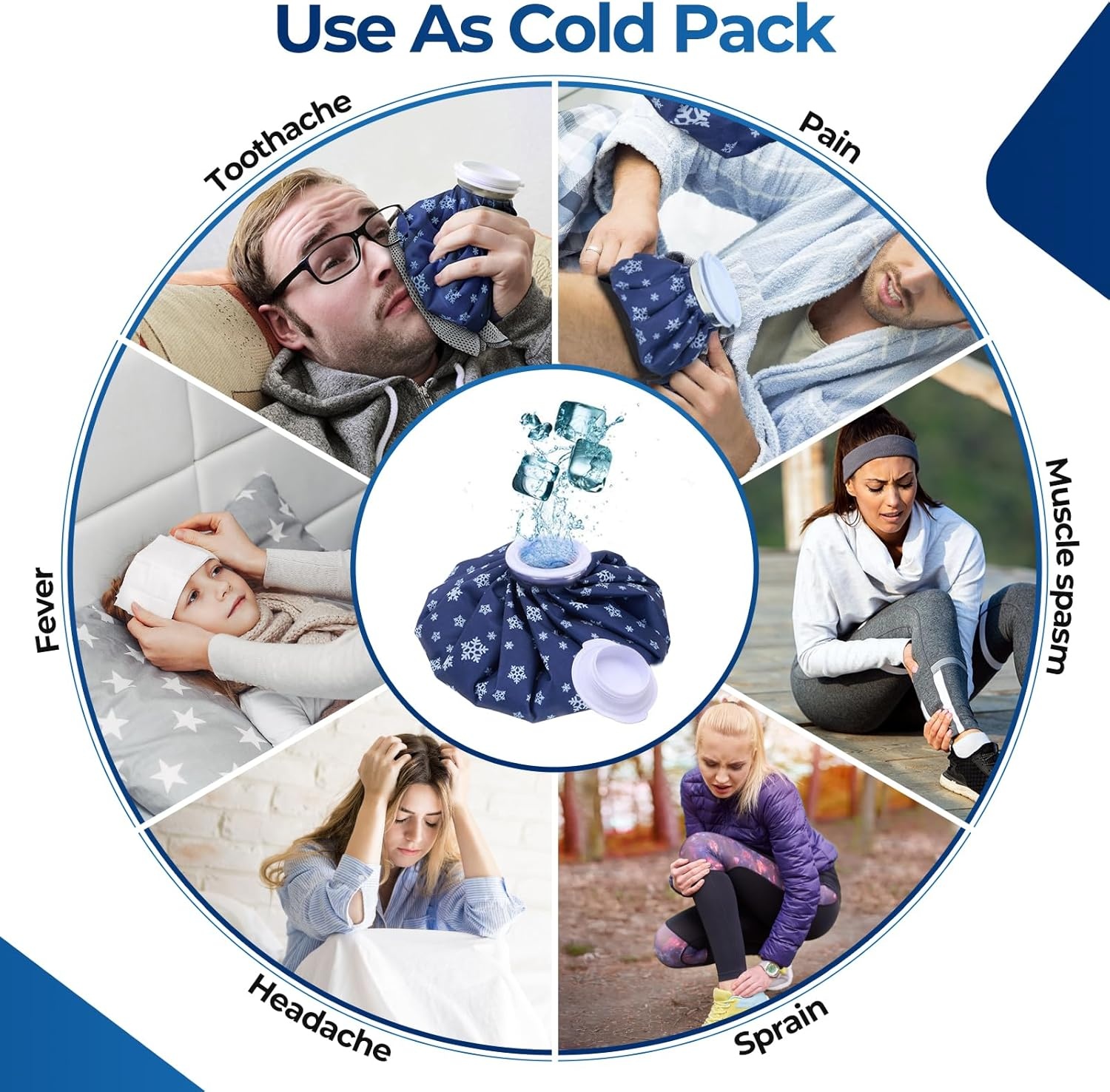 image:imageIce Bags for Injuries Reusable Ohuhu 3 Packs Ice Cold Packs with 2 Wrap Ice Bag Hot Water Hot amp Cold Therapy Pain Relief for Knee Leg Injury NoLeak Waterproof Ice Bags 3 Sizes 6911 Light BlueDark Blue 3pack