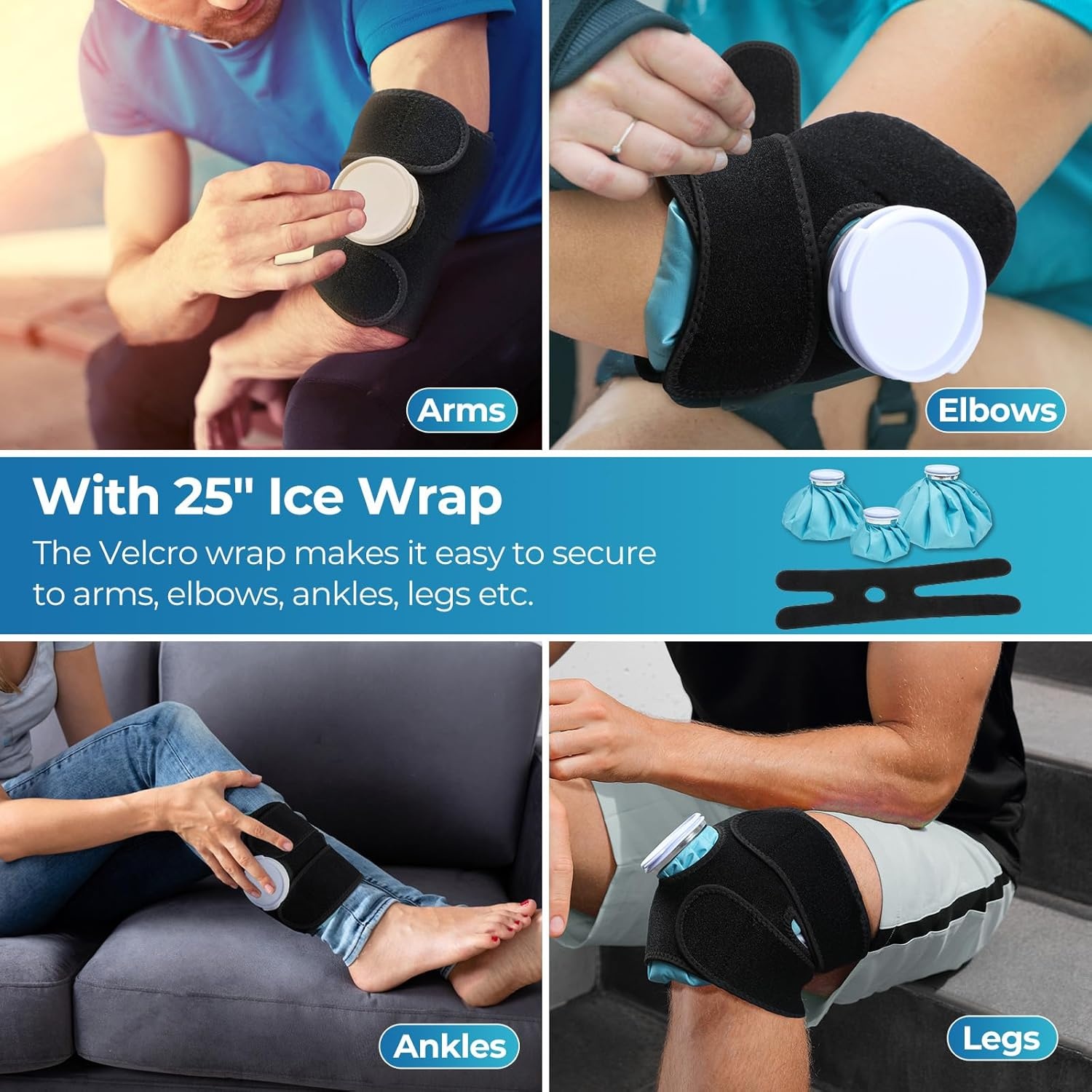 image:imageIce Bags for Injuries Reusable Ohuhu 3 Packs Ice Cold Packs with 2 Wrap Ice Bag Hot Water Hot amp Cold Therapy Pain Relief for Knee Leg Injury NoLeak Waterproof Ice Bags 3 Sizes 6911 Light BlueLight Blue