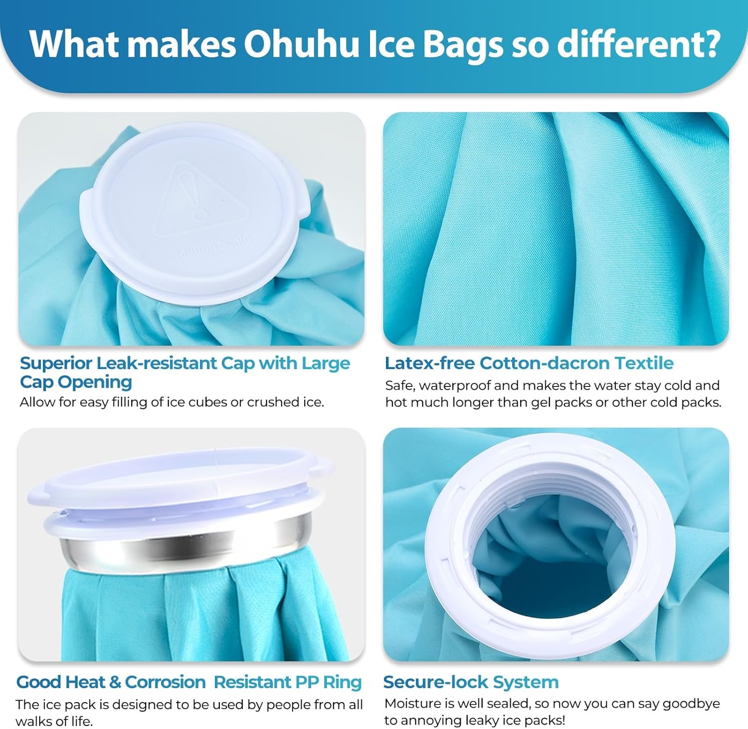 image:imageIce Bags for Injuries Reusable Ohuhu 3 Packs Ice Cold Packs with 2 Wrap Ice Bag Hot Water Hot amp Cold Therapy Pain Relief for Knee Leg Injury NoLeak Waterproof Ice Bags 3 Sizes 6911 Light BlueLight Blue