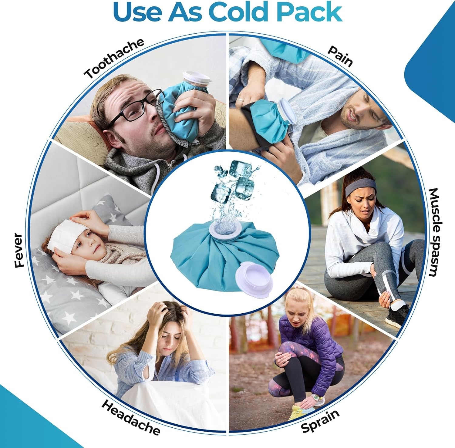 image:imageIce Bags for Injuries Reusable Ohuhu 3 Packs Ice Cold Packs with 2 Wrap Ice Bag Hot Water Hot amp Cold Therapy Pain Relief for Knee Leg Injury NoLeak Waterproof Ice Bags 3 Sizes 6911 Light BlueLight Blue 3pack