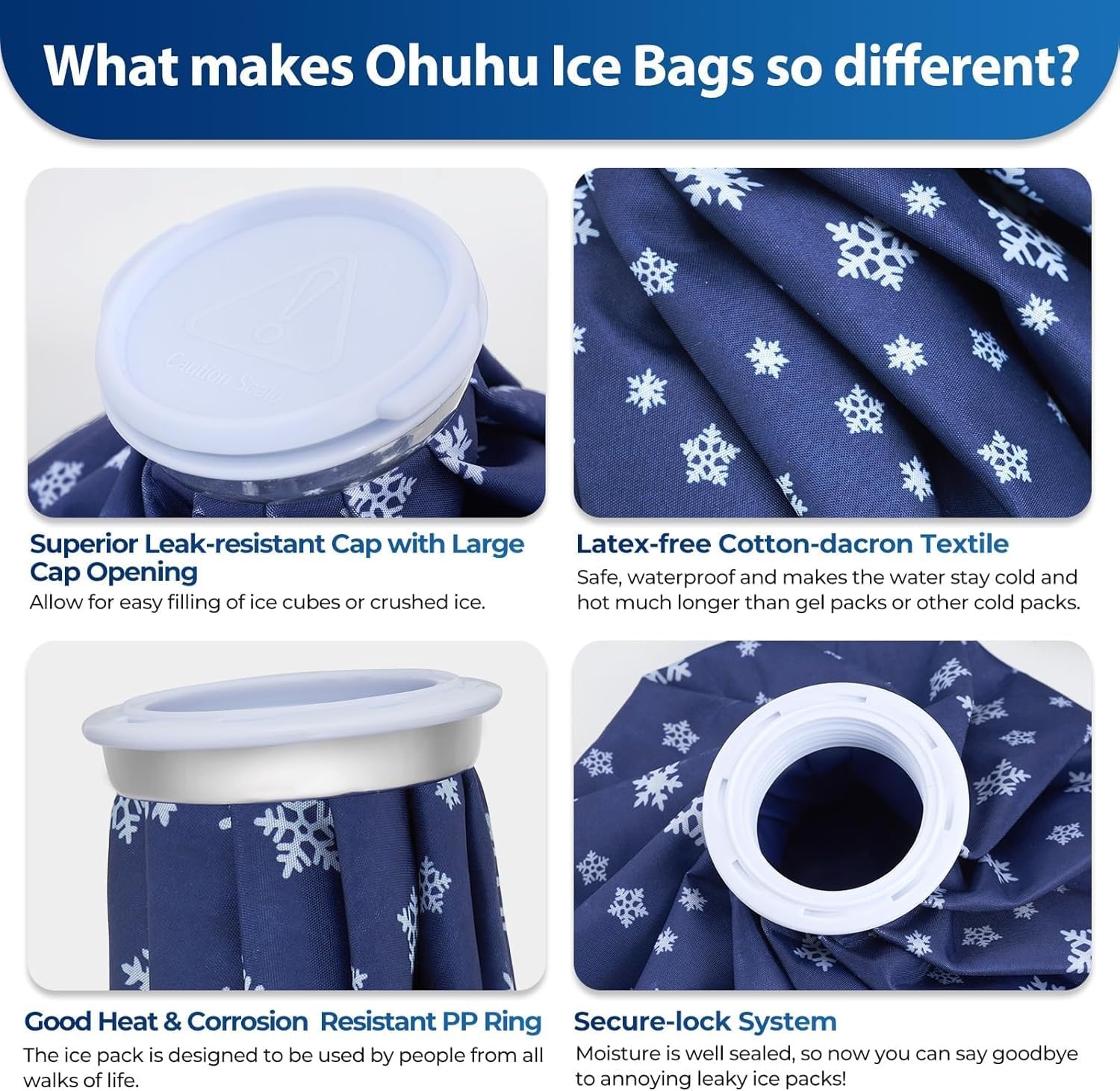 image:imageIce Bags for Injuries Reusable Ohuhu 3 Packs Ice Cold Packs with 2 Wrap Ice Bag Hot Water Hot amp Cold Therapy Pain Relief for Knee Leg Injury NoLeak Waterproof Ice Bags 3 Sizes 6911 Light BlueDark Blue 3pack
