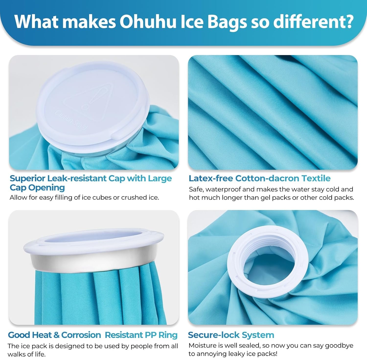 image:imageIce Bags for Injuries Reusable Ohuhu 3 Packs Ice Cold Packs with 2 Wrap Ice Bag Hot Water Hot amp Cold Therapy Pain Relief for Knee Leg Injury NoLeak Waterproof Ice Bags 3 Sizes 6911 Light BlueLight Blue 3pack