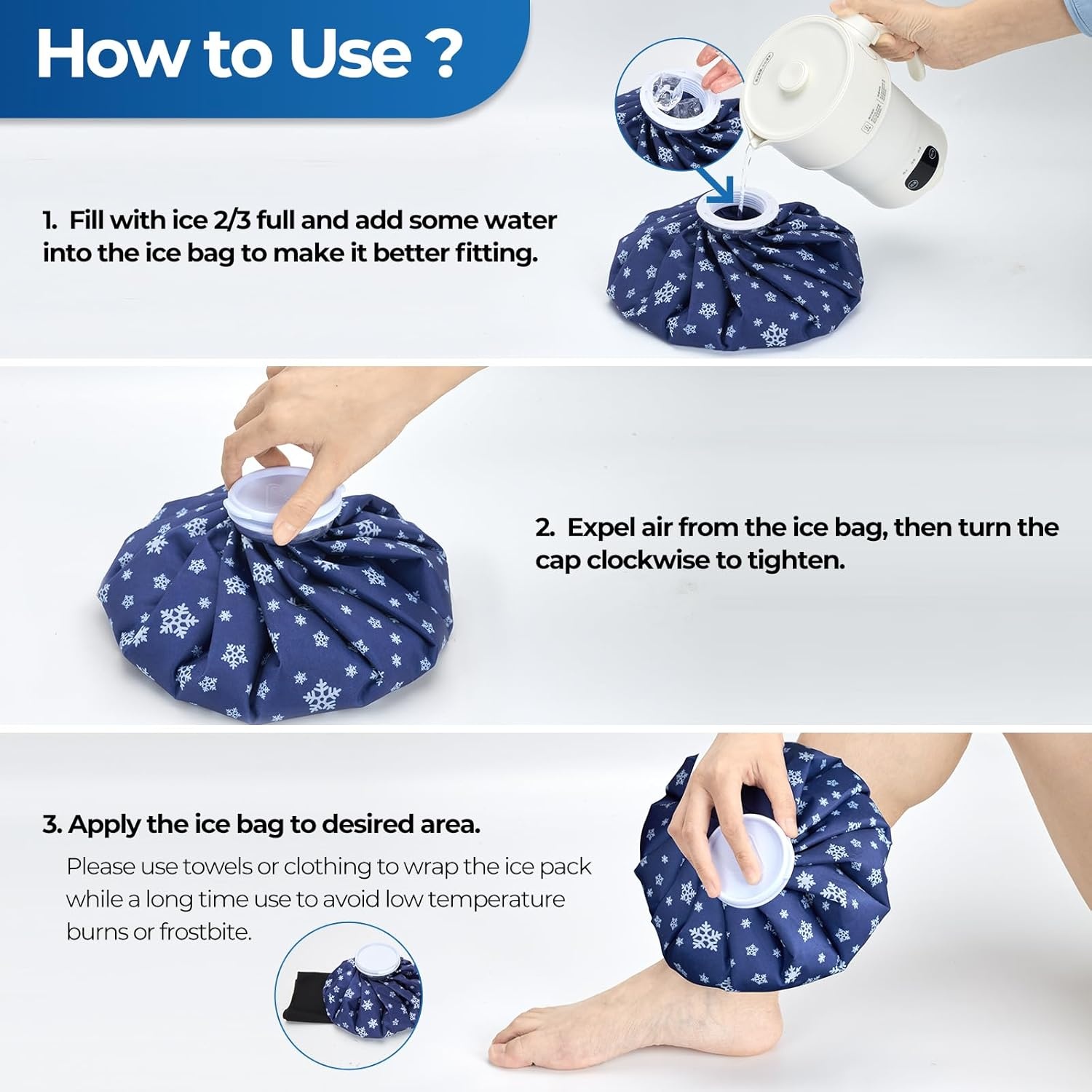 image:imageIce Bags for Injuries Reusable Ohuhu 3 Packs Ice Cold Packs with 2 Wrap Ice Bag Hot Water Hot amp Cold Therapy Pain Relief for Knee Leg Injury NoLeak Waterproof Ice Bags 3 Sizes 6911 Light BlueDark Blue 3pack
