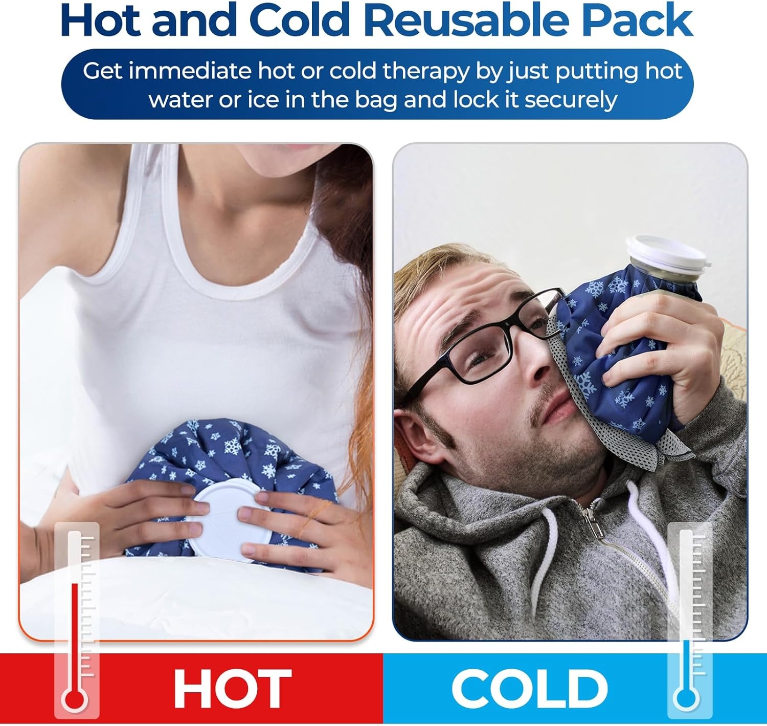 image:imageIce Bags for Injuries Reusable Ohuhu 3 Packs Ice Cold Packs with 2 Wrap Ice Bag Hot Water Hot amp Cold Therapy Pain Relief for Knee Leg Injury NoLeak Waterproof Ice Bags 3 Sizes 6911 Light BlueDark Blue 3pack