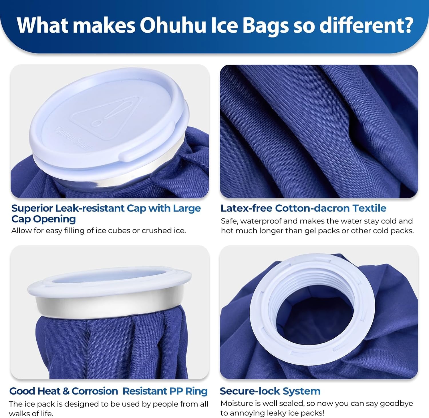 image:imageIce Bags for Injuries Reusable Ohuhu 3 Packs Ice Cold Packs with 2 Wrap Ice Bag Hot Water Hot amp Cold Therapy Pain Relief for Knee Leg Injury NoLeak Waterproof Ice Bags 3 Sizes 6911 Light BlueBlue 3pack With Wrap
