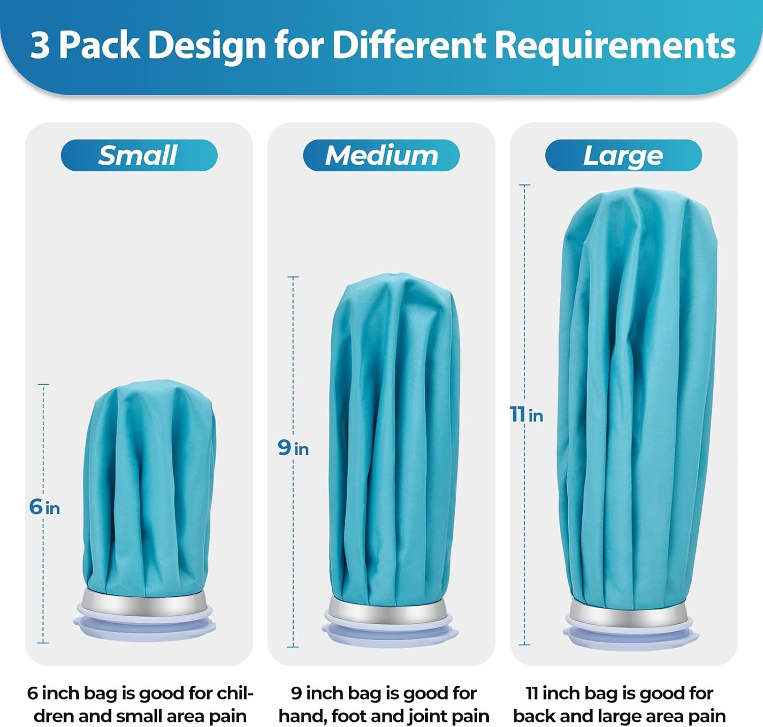 image:imageIce Bags for Injuries Reusable Ohuhu 3 Packs Ice Cold Packs with 2 Wrap Ice Bag Hot Water Hot amp Cold Therapy Pain Relief for Knee Leg Injury NoLeak Waterproof Ice Bags 3 Sizes 6911 Light BlueLight Blue 3pack