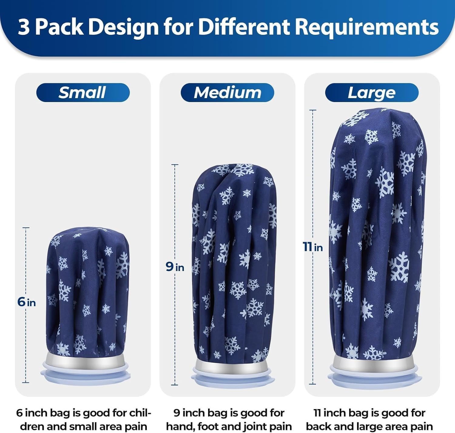 image:imageIce Bags for Injuries Reusable Ohuhu 3 Packs Ice Cold Packs with 2 Wrap Ice Bag Hot Water Hot amp Cold Therapy Pain Relief for Knee Leg Injury NoLeak Waterproof Ice Bags 3 Sizes 6911 Light BlueDark Blue 3pack