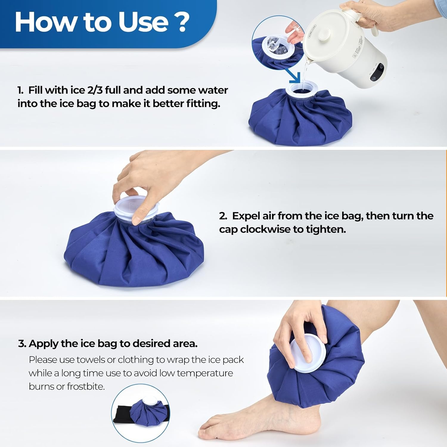 image:imageIce Bags for Injuries Reusable Ohuhu 3 Packs Ice Cold Packs with 2 Wrap Ice Bag Hot Water Hot amp Cold Therapy Pain Relief for Knee Leg Injury NoLeak Waterproof Ice Bags 3 Sizes 6911 Light BlueBlue 9 Single